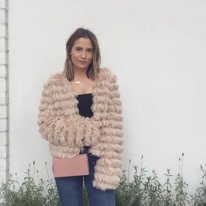 Women's Beige/Blush Faux Fur Jacket